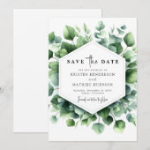 Unieke speelse eucalyptus digitale bruiloft save the date (Voorkant / Achterkant)