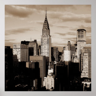 Unieke Square Sepia New York Ink Sketch Poster