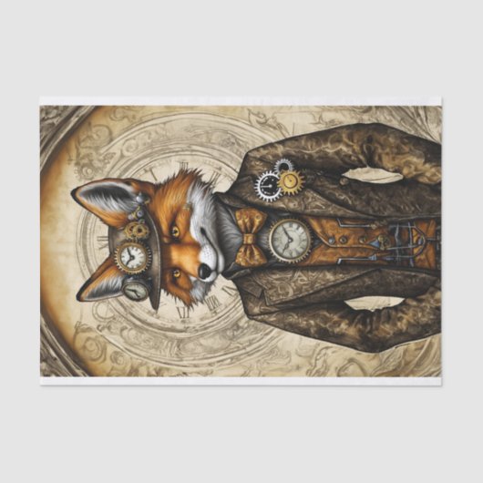 Unieke  Steampunk Fox Tissuepapier (Voorkant)