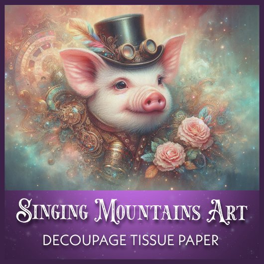 Unieke Steampunk Pig Portret Decoupage Tissuepapier