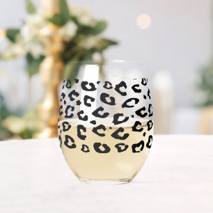 Unieke steelloze wijnglas met luipaardprint zonder voet