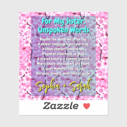 Unieke sticker met gedicht voor zus (Vel)