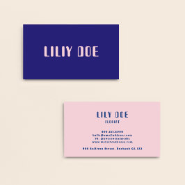 Unieke Stijlvolle Blauwe & Blush Roze Typografie Visitekaartje
