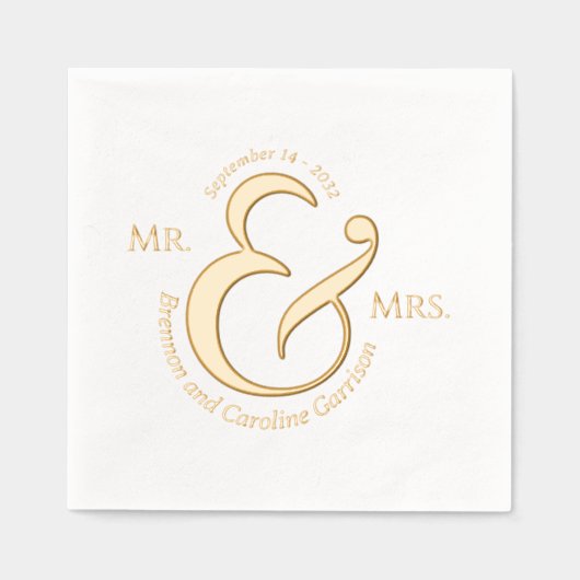 Unieke stijlvolle bruid bruidegom namen goud folie servetten (Voorkant)