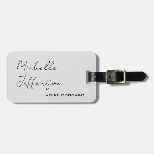 Unieke Stijlvolle Moderne Gewone Kalligrafie Grijs Bagagelabel (Voorkant horizontaal)