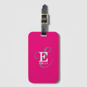 Unieke Stijlvolle Monogram Typografie Hot Pink Bagagelabel (Voorkant (verticaal))
