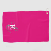 Unieke Stijlvolle Monogram Typografie Hot Pink Golfhanddoek (Horizontaal)