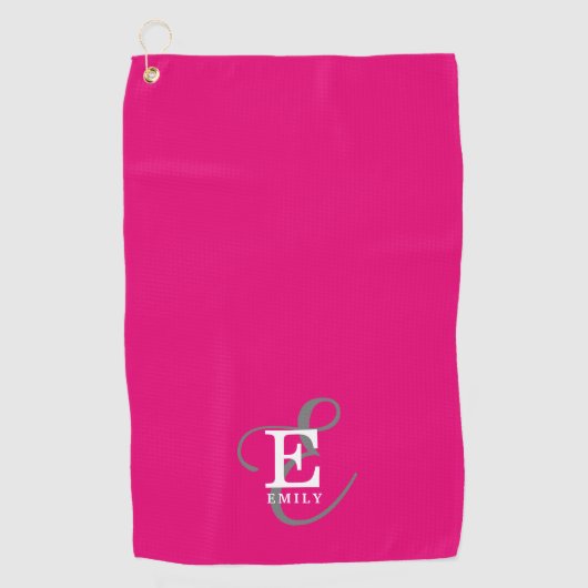 Unieke Stijlvolle Monogram Typografie Hot Pink Golfhanddoek (Voorkant)