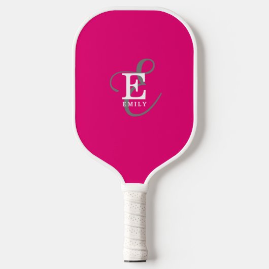 Unieke Stijlvolle Monogram Typografie Hot Pink Pickleball Paddle (Voorkant)