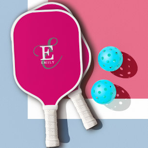 Unieke Stijlvolle Monogram Typografie Hot Pink Pickleball Paddle
