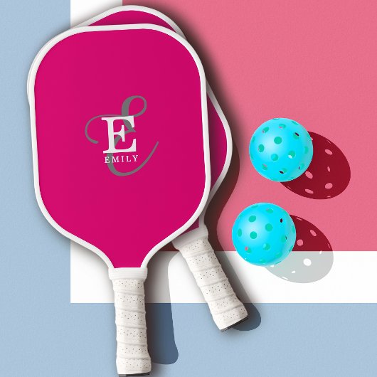 Unieke Stijlvolle Monogram Typografie Hot Pink Pickleball Paddle