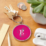 Unieke Stijlvolle Monogram Typografie Hot Pink Sleutelhanger<br><div class="desc">Een gedurfd en mooi sleutelhangerontwerp met een elegante stijlvolle weergave van jouw naam en monogram met klassieke series en een meer scripttypografie in een evenwichtige symmetrie. De drie elementen gaan samen met een verfijnde harmonie en creëer je eigen persoonlijke branding logo. Hier afgebeeld met een felroze achtergrond met monogram elementen...</div>