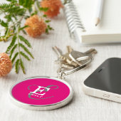 Unieke Stijlvolle Monogram Typografie Hot Pink Sleutelhanger (Zijkant)