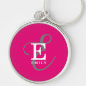 Unieke Stijlvolle Monogram Typografie Hot Pink Sleutelhanger (Voorkant)