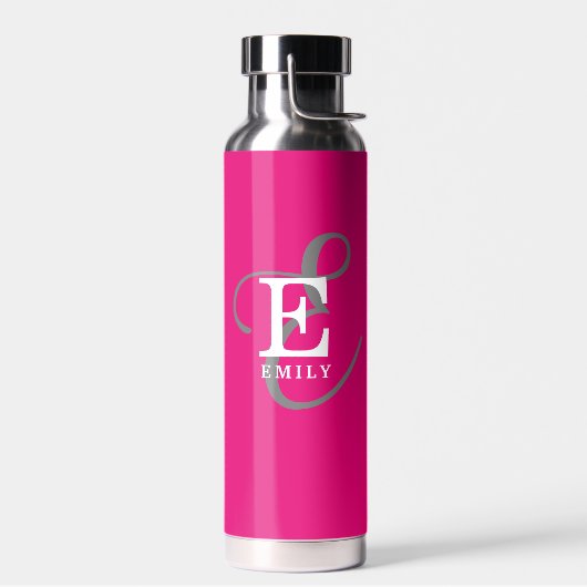 Unieke Stijlvolle Monogram Typografie Hot Pink Waterfles (Links)