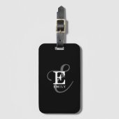 Unieke Stijlvolle Naam en Monogram Typografie Zwar Bagagelabel (Voorkant (verticaal))