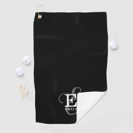 Unieke Stijlvolle Naam en Monogram Typografie Zwar Golfhanddoek (Insitu)
