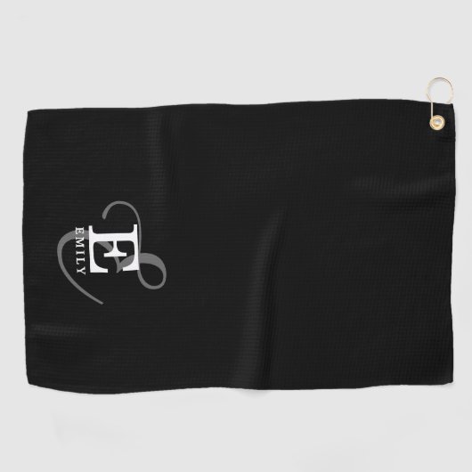 Unieke Stijlvolle Naam en Monogram Typografie Zwar Golfhanddoek (Horizontaal)