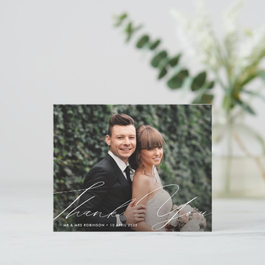 unieke stijlvolle script thank you kaart (Staand voorkant)