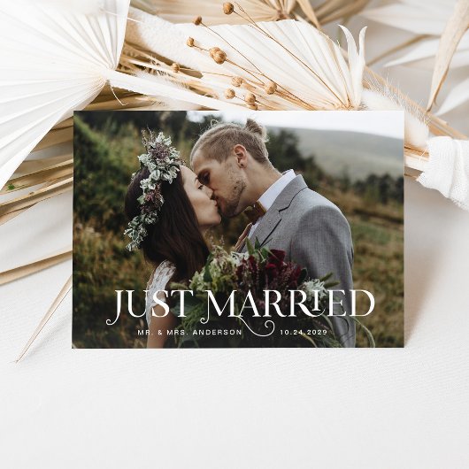 Unieke stijlvolle tekst en foto's | Just Married Kaart