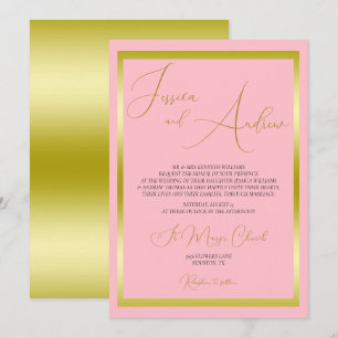 Unieke Stoffige Roze & Gouden Huwelijksuitnodiging Kaart