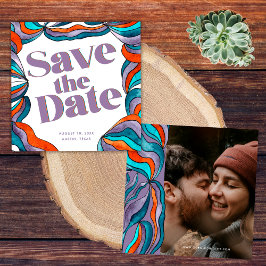 Unieke Stout Boho Groovy Retro Paarse Golf Foto Save The Date