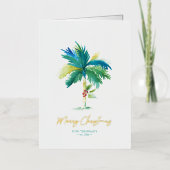 Unieke Strand Kerstmis Kaarten Waterverf Palmboom (Voorkant)