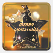 Unieke Sunrise Black Gold Metallic Stars mas Vierkante Sticker (Voorkant)