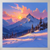 Unieke Sunset Mountain Landscape Schilderij Poster (Voorkant)