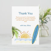 Unieke Sunshine Tropical Surfing Baby shower Bedankkaart (Staand voorkant)