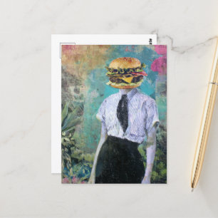 Unieke Surrealistische Cheeseburger Vrouw Met Plan Briefkaart