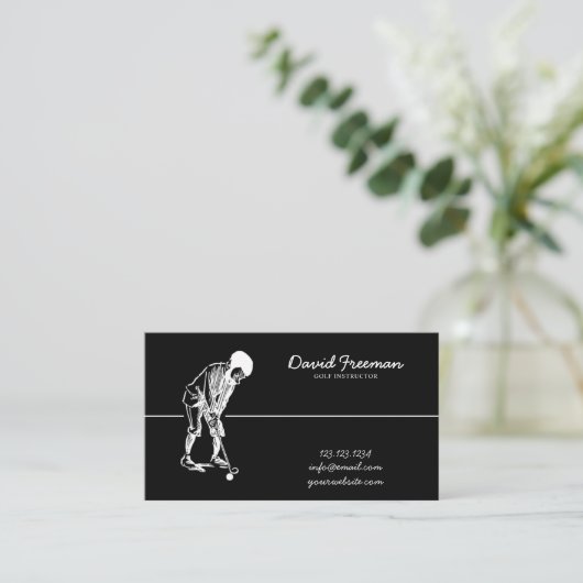 Unieke Swing Golfer Black Golf Instructor Visitekaartje (Staand voorkant)