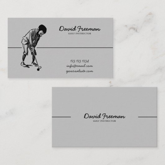 Unieke Swing Golfer Grijs Golf Instructor Visitekaartje (Voorkant / Achterkant)