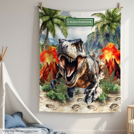 Unieke T-Rex Dinosaur Blanket Custom Name Voor Jon Fleece Deken