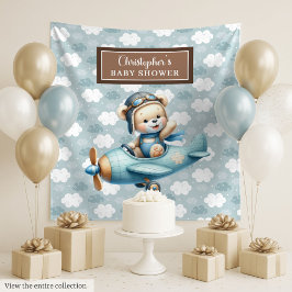 Unieke teddybeer piloot babyshower decoratie wandkleed