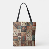 Unieke Terracotta Quilt & Patchwork Rustieke Retro Tote Bag (Achterkant)