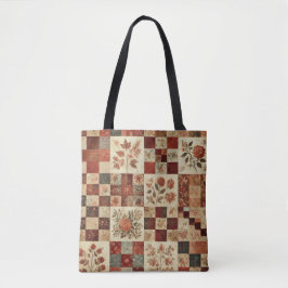 Unieke Terracotta Quilt & Patchwork Rustieke Retro Tote Bag