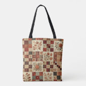 Unieke Terracotta Quilt & Patchwork Rustieke Retro Tote Bag (Achterkant)