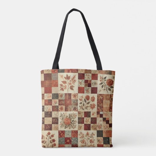 Unieke Terracotta Quilt & Patchwork Rustieke Retro Tote Bag (Achterkant)