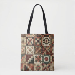 Unieke Terracotta Quilt & Patchwork Rustieke Retro Tote Bag