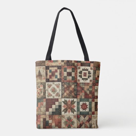 Unieke Terracotta Quilt & Patchwork Rustieke Retro Tote Bag (Achterkant)