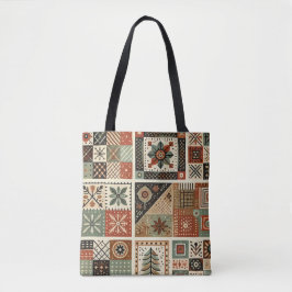Unieke Terracotta Quilt & Patchwork Rustieke Retro Tote Bag