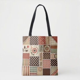 Unieke Terracotta Quilt & Patchwork Rustieke Retro Tote Bag
