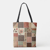 Unieke Terracotta Quilt & Patchwork Rustieke Retro Tote Bag (Achterkant)