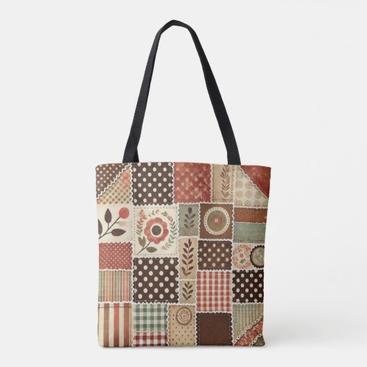 Unieke Terracotta Quilt & Patchwork Rustieke Retro Tote Bag (Achterkant)