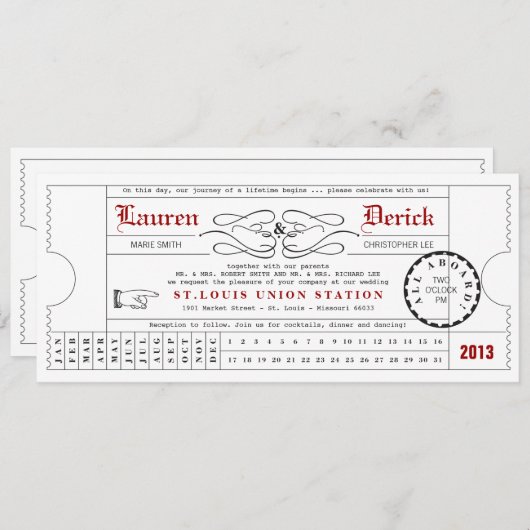 Unieke Ticket Punch Card Tea Length Uitnodiging (Voorkant / Achterkant)