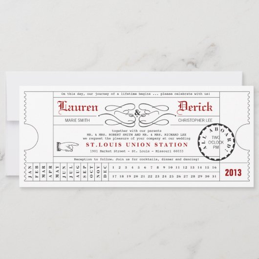 Unieke Ticket Punch Card Tea Length Uitnodiging (Voorkant)