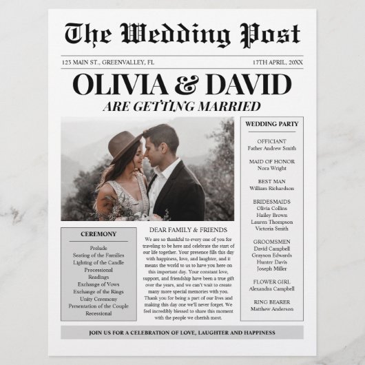 Unieke tijdlijn van het huwelijksprogramma van de  (Voorkant)