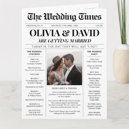 Unieke tijdlijn van het huwelijksprogramma van de  kaart (Voorkant)