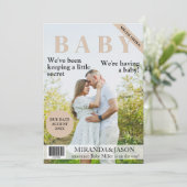 Unieke tijdschrift stijl foto zwangerschap aankond kaart (Staand voorkant)
